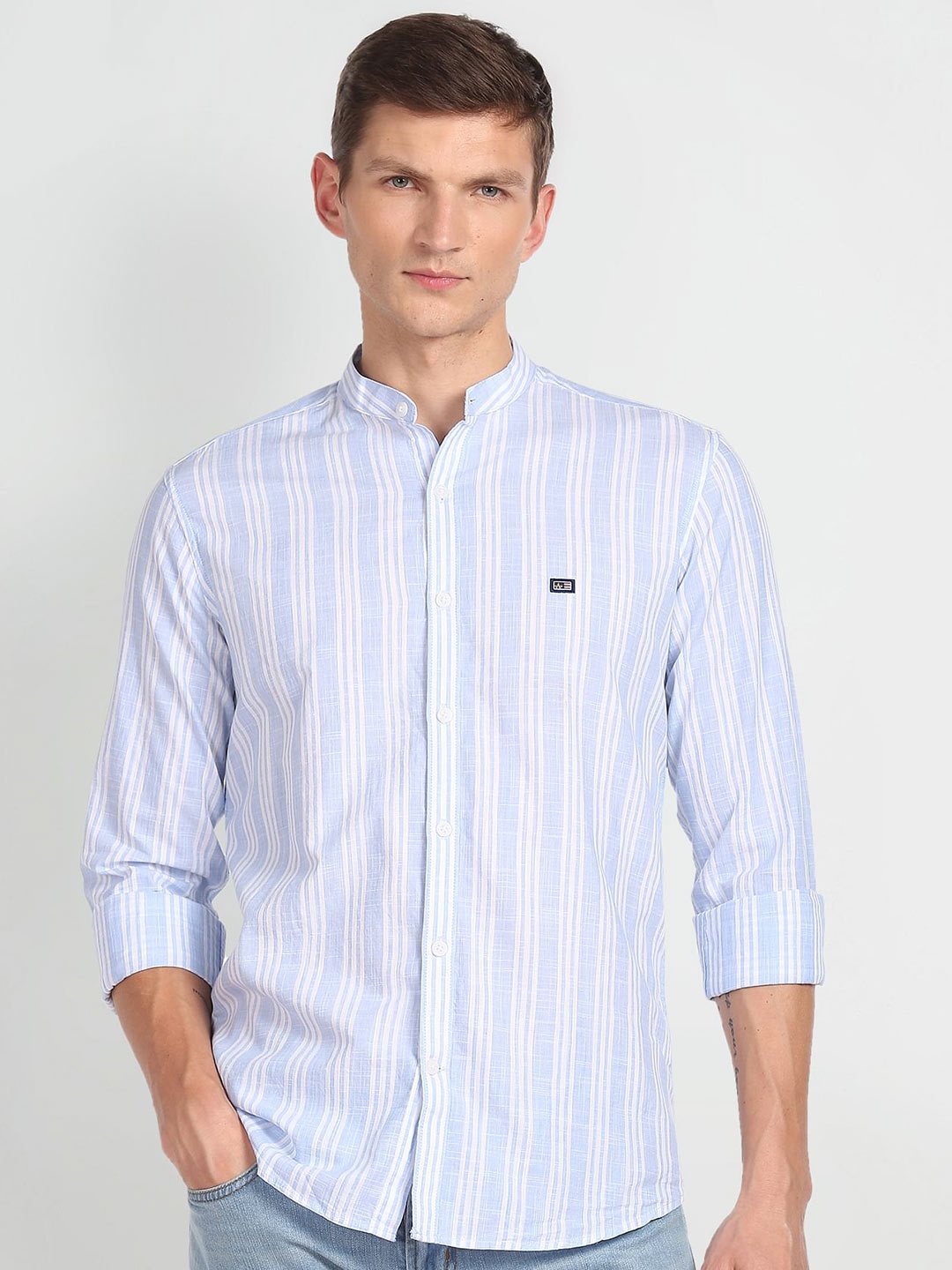 

Arrow Sport Slim Fit Opaque Striped Pure Cotton Casual Shirt, Blue