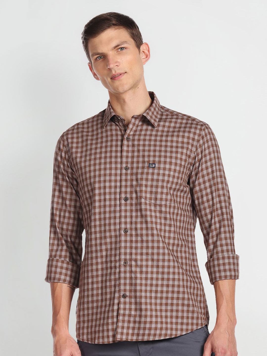 

Arrow Sport Slim Fit Opaque Checked Pure Cotton Casual Shirt, Brown