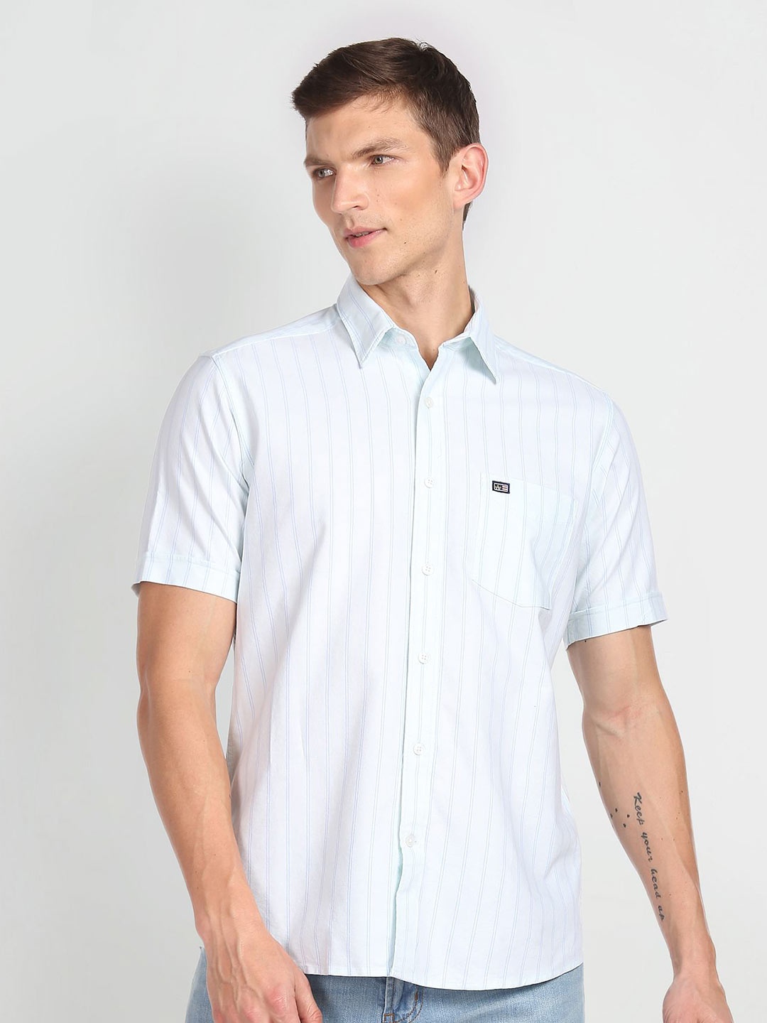 

Arrow Sport Slim Fit Opaque Striped Pure Cotton Casual Shirt, White