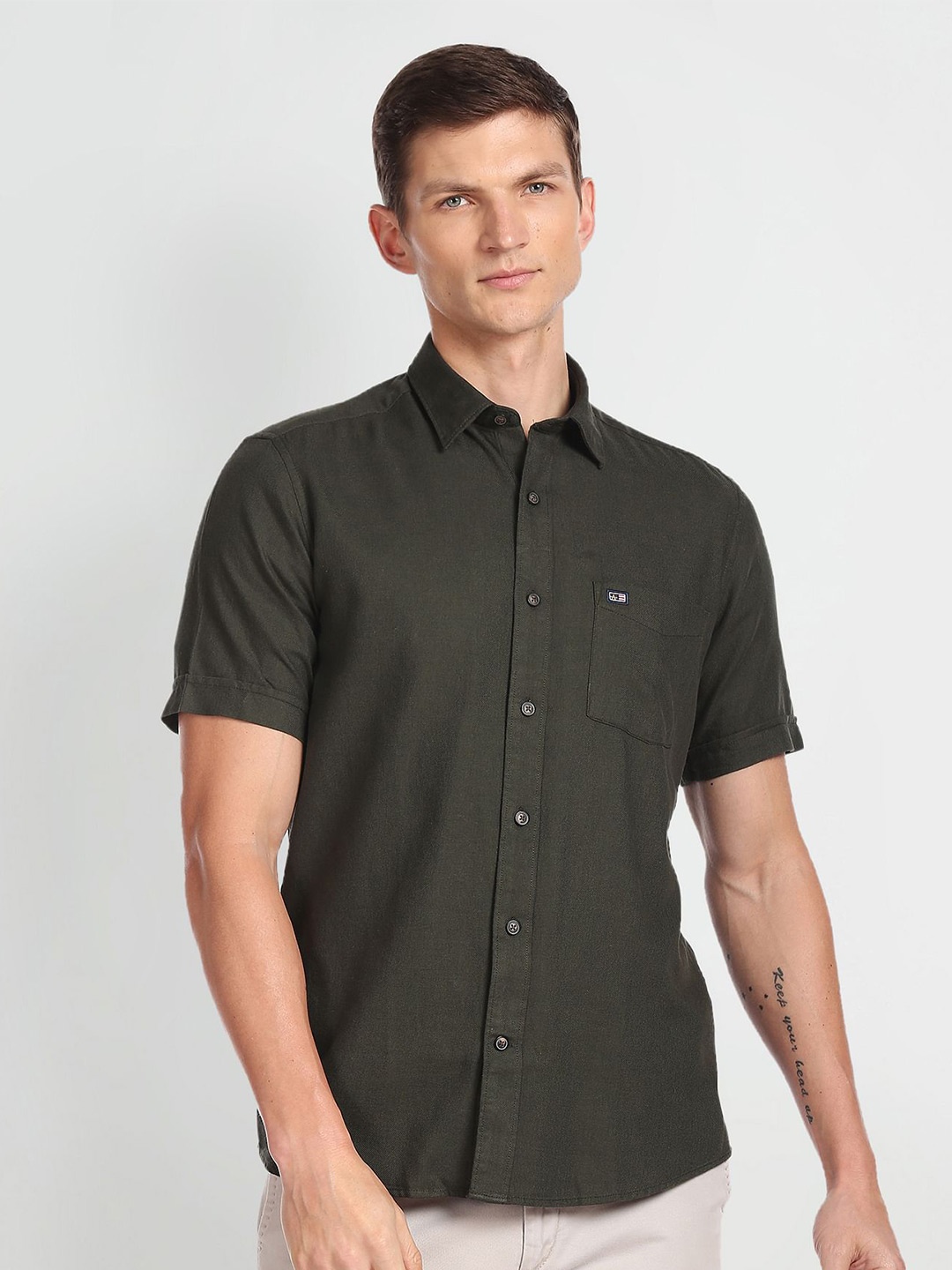 

Arrow Sport Spread Collar Twill Weave Pure Cotton Casual Shirt, Charcoal