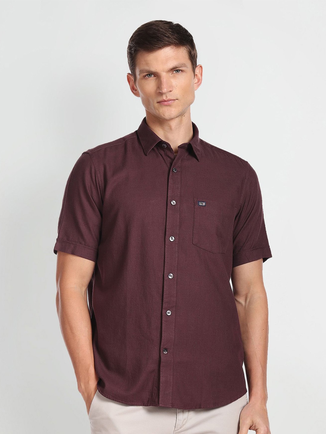 

Arrow Sport Spread Collar Pure Cotton Casual Shirt, Burgundy