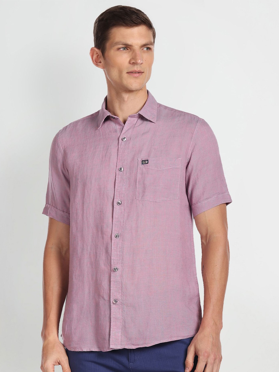 

Arrow Sport Spread Collar Pure Linen Casual Shirt, Purple