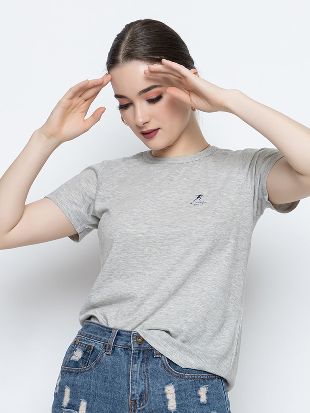 

ARMISTO Round Neck Pure Cotton Dri-Fit T-shirt, Grey melange