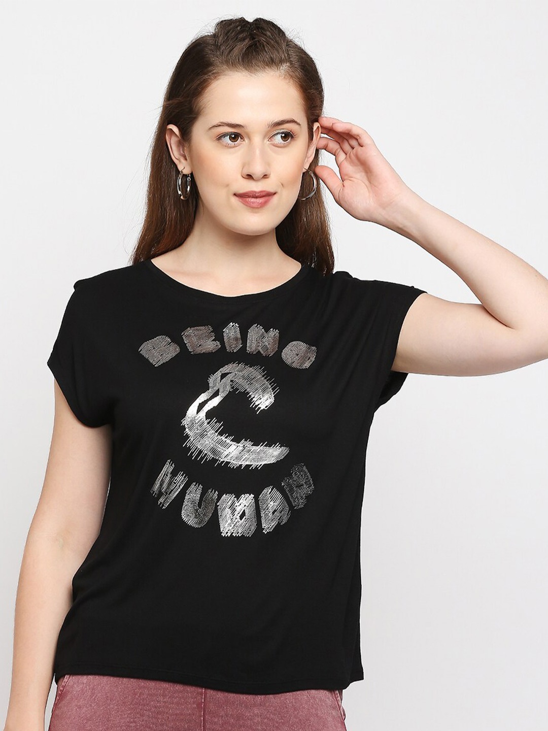 

Being Human Typography Printed T-shirt, Black