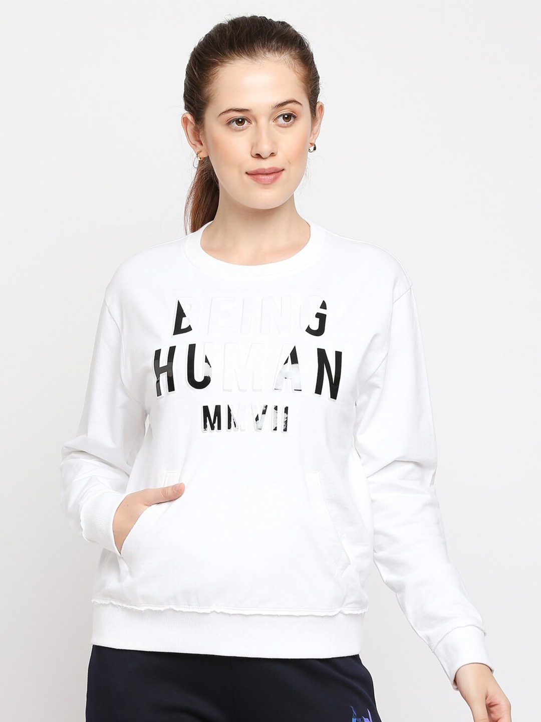 

Being Human Typography Printed Cotton Sweatshirt, White