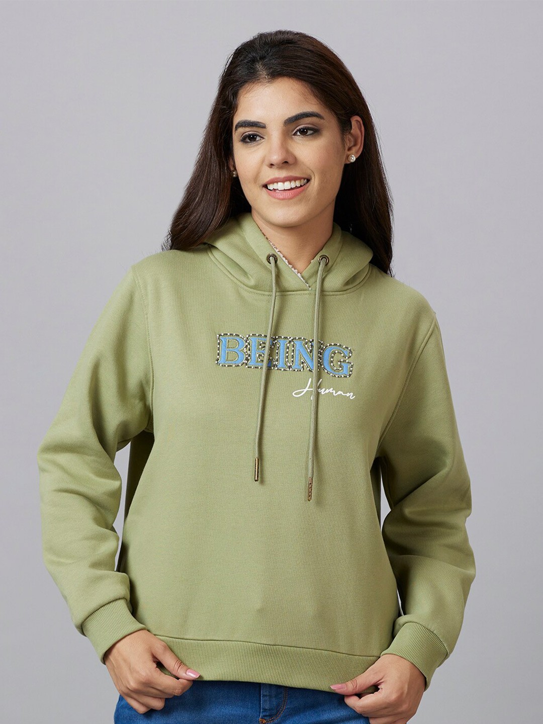 

Being Human Typography Printed Cotton Sweatshirt, Green