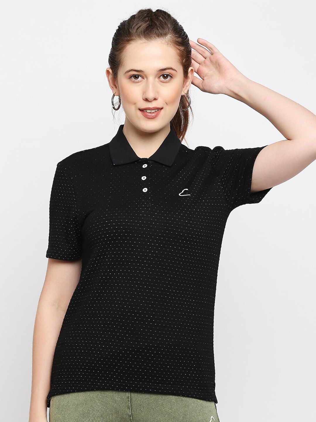 

Being Human Micro Ditsy Printed Polo Collar Slim Fit T-shirt, Black