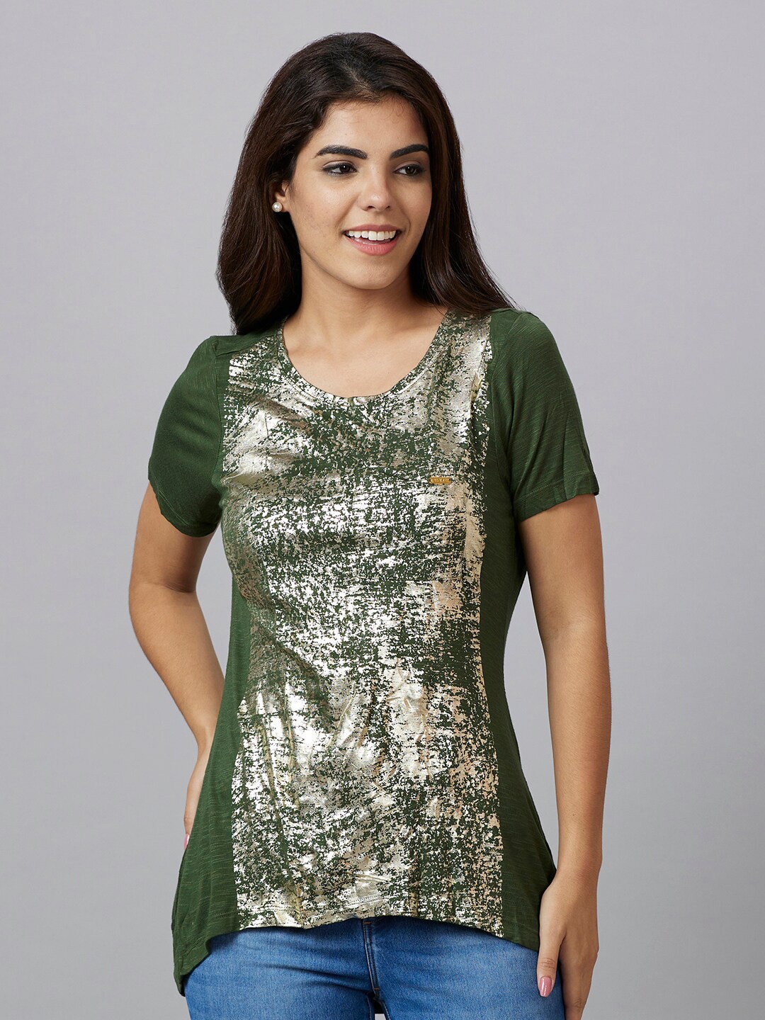 

Being Human Abstract Printed Casual Cotton T-shirt, Green