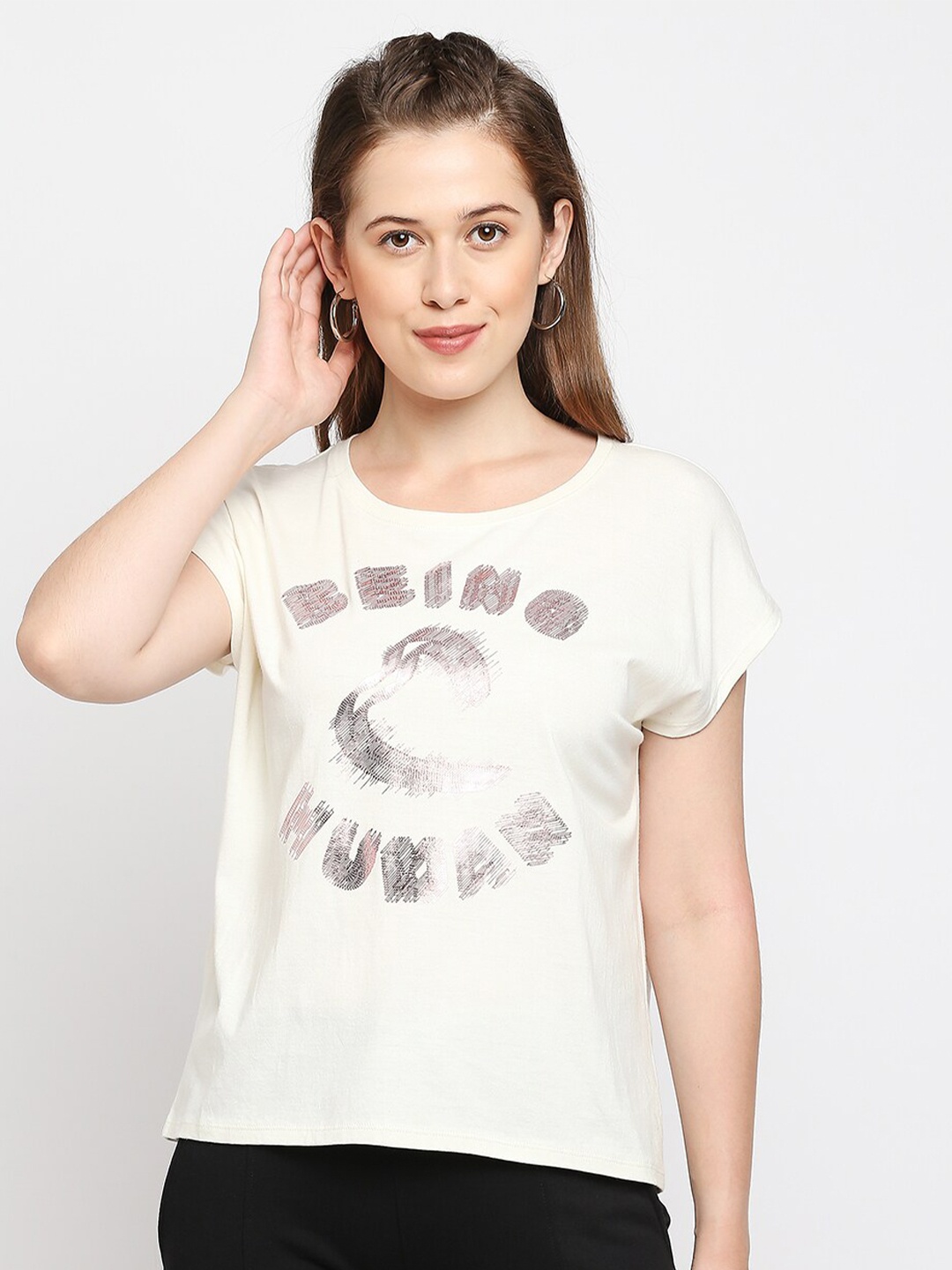 

Being Human Typography Printed Casual Cotton T-shirt, Cream