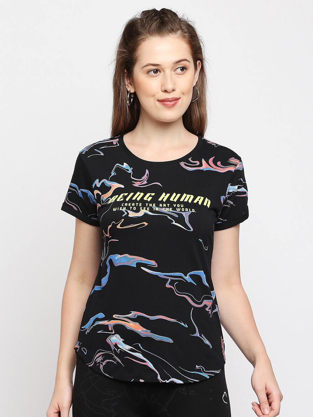 

Being Human Abstract Printed Casual Cotton T-shirt, Black