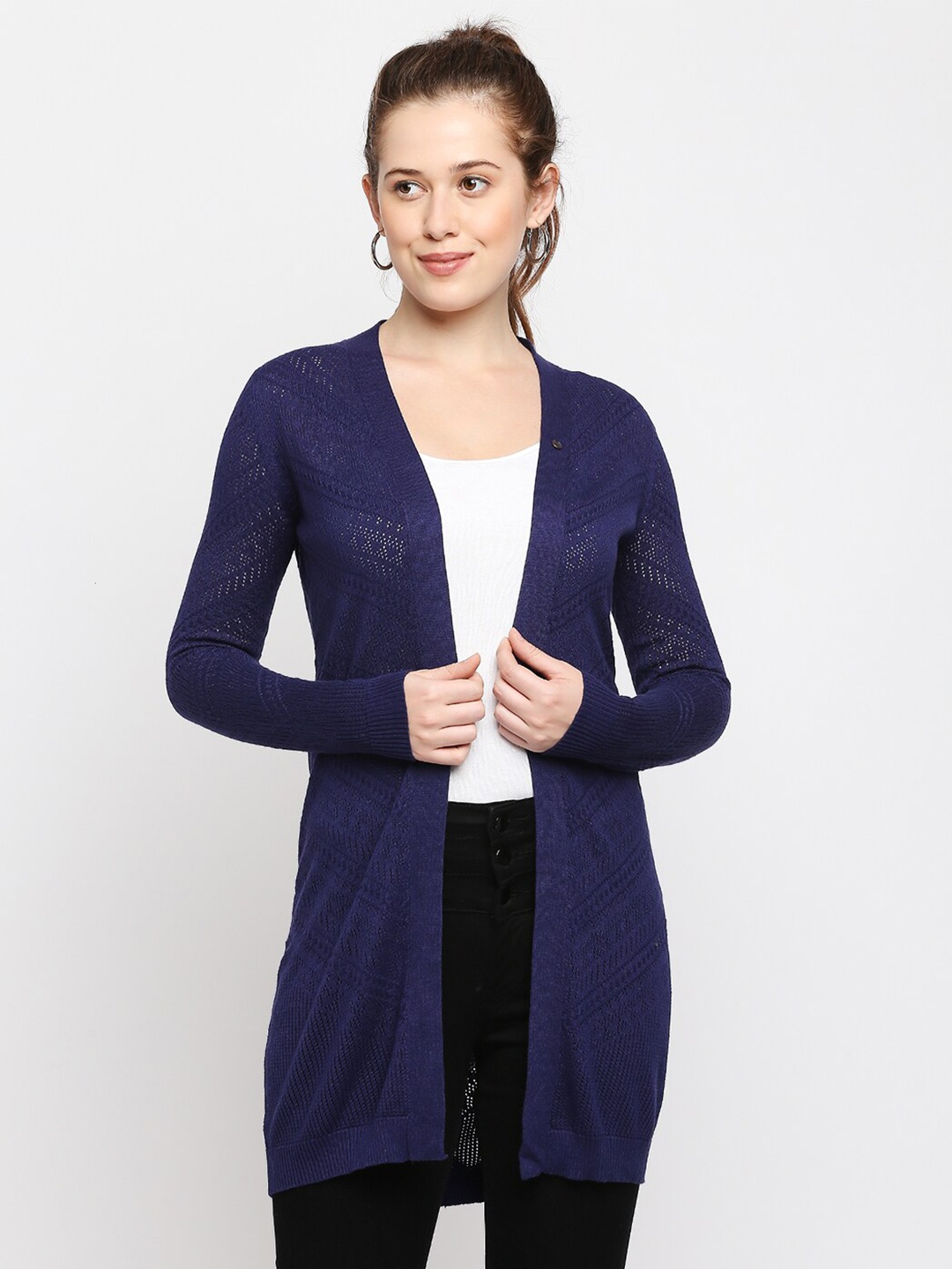 

Being Human Self Design Open Front Longline Shrug, Blue