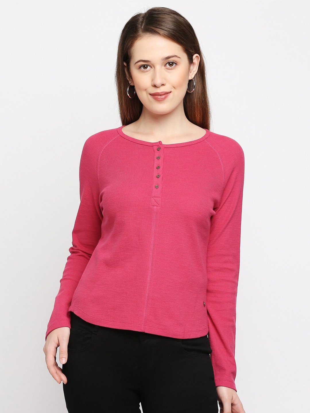 

Being Human Ribbed Henley Neck Slim Fit T-shirt, Pink