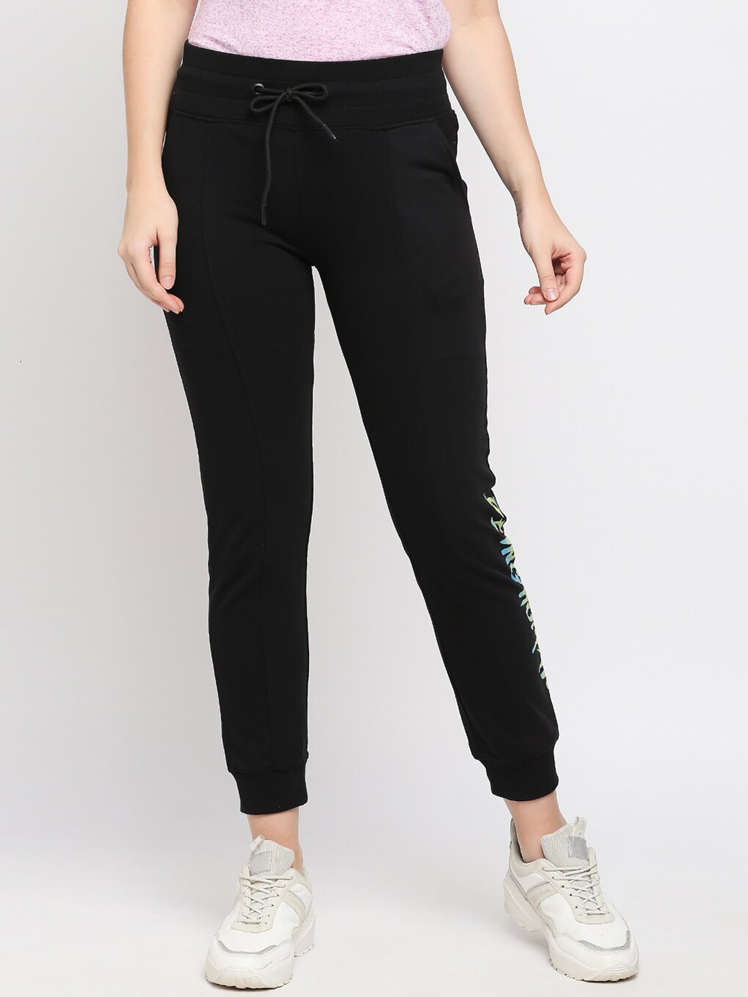 

Being Human Women Mid-Rise Typography Printed Joggers, Black