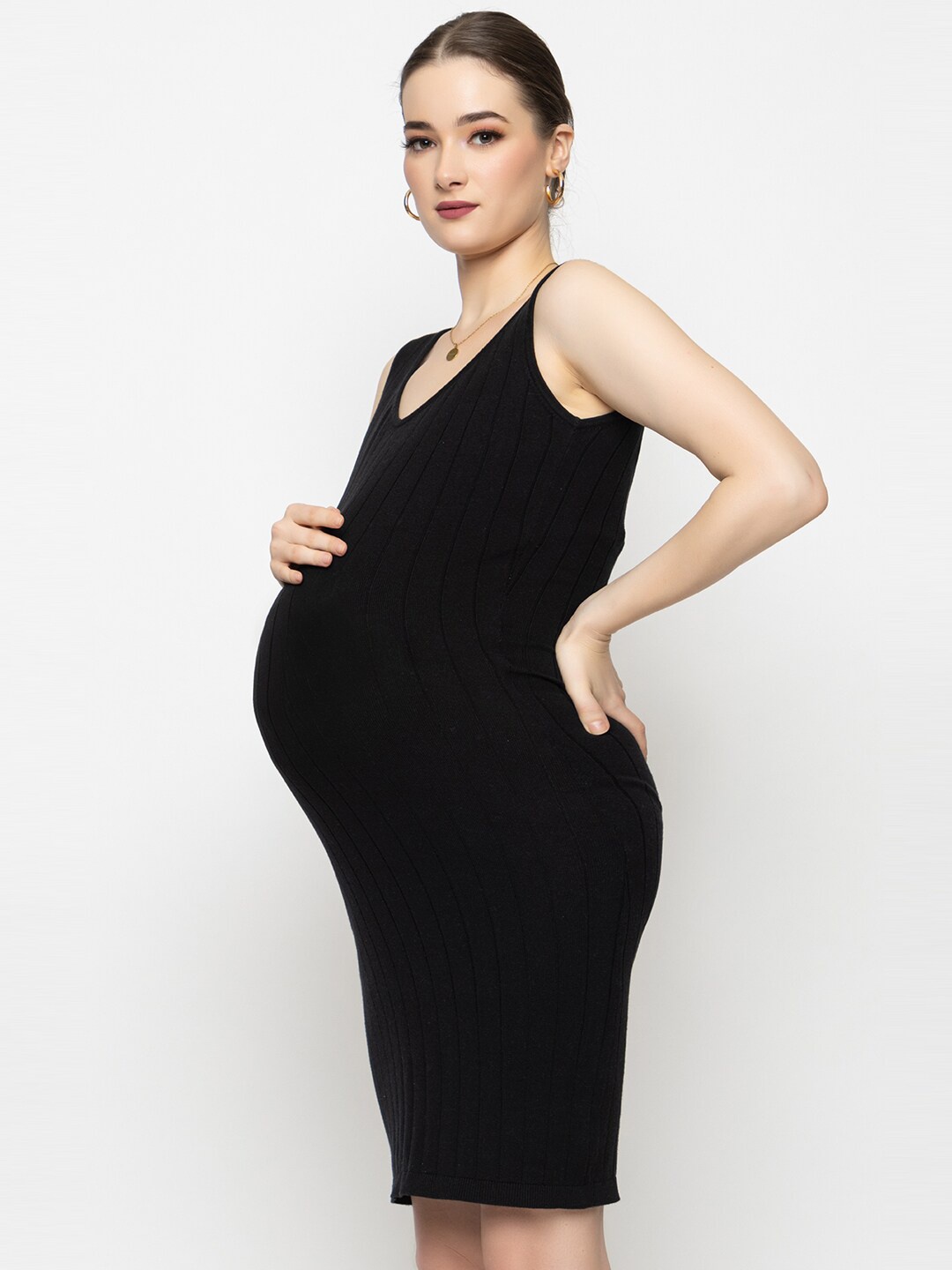 

ARMISTO V-Neck Pure Cotton Maternity Bodycon Dress, Black