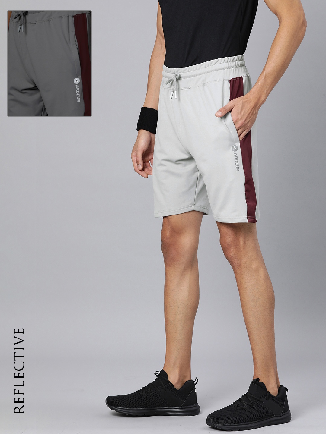 ARDEUR Men Colourblocked Outdoor Sports Shorts, Grey