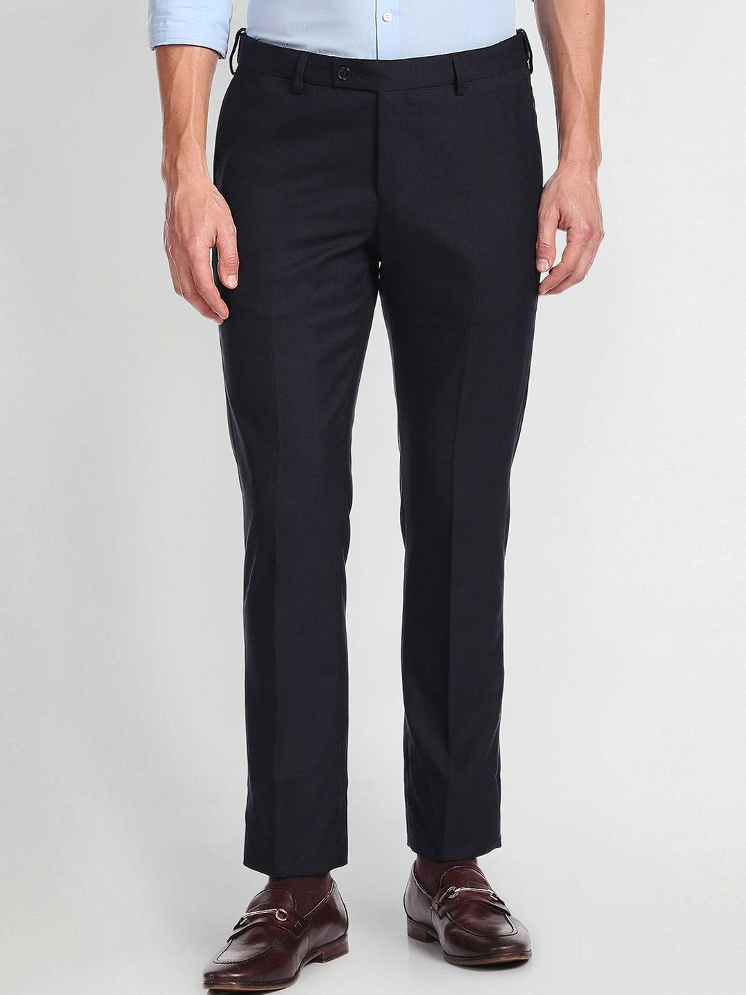 

Arrow Men Checked Pattern Weave Wool Blend Trousers, Blue