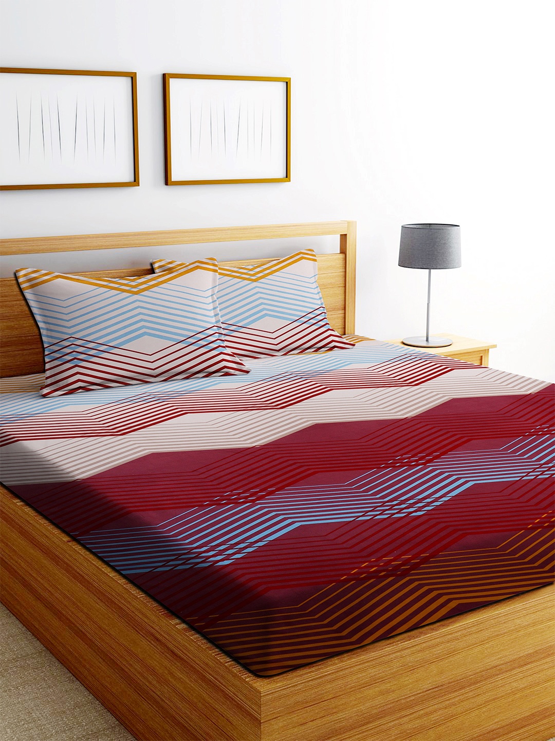 

MODEFE Maroon & White Striped 180 TC Queen Bedsheet with 2 Pillow Covers