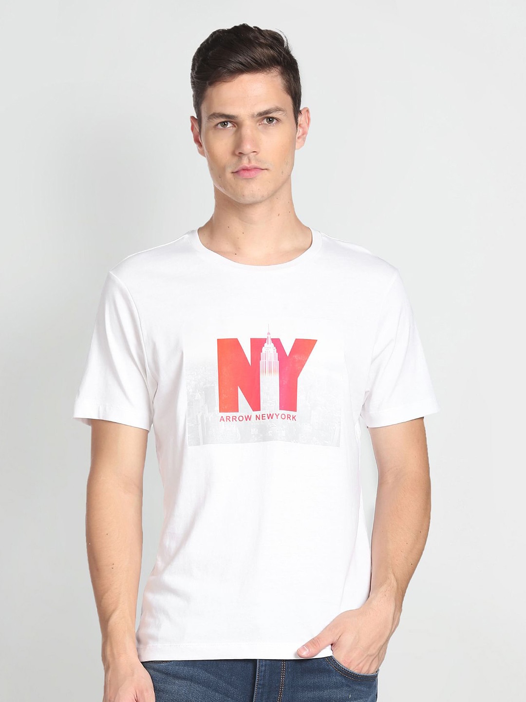 

Arrow New York Typography Printed Round Neck Pure Cotton T-shirt, White