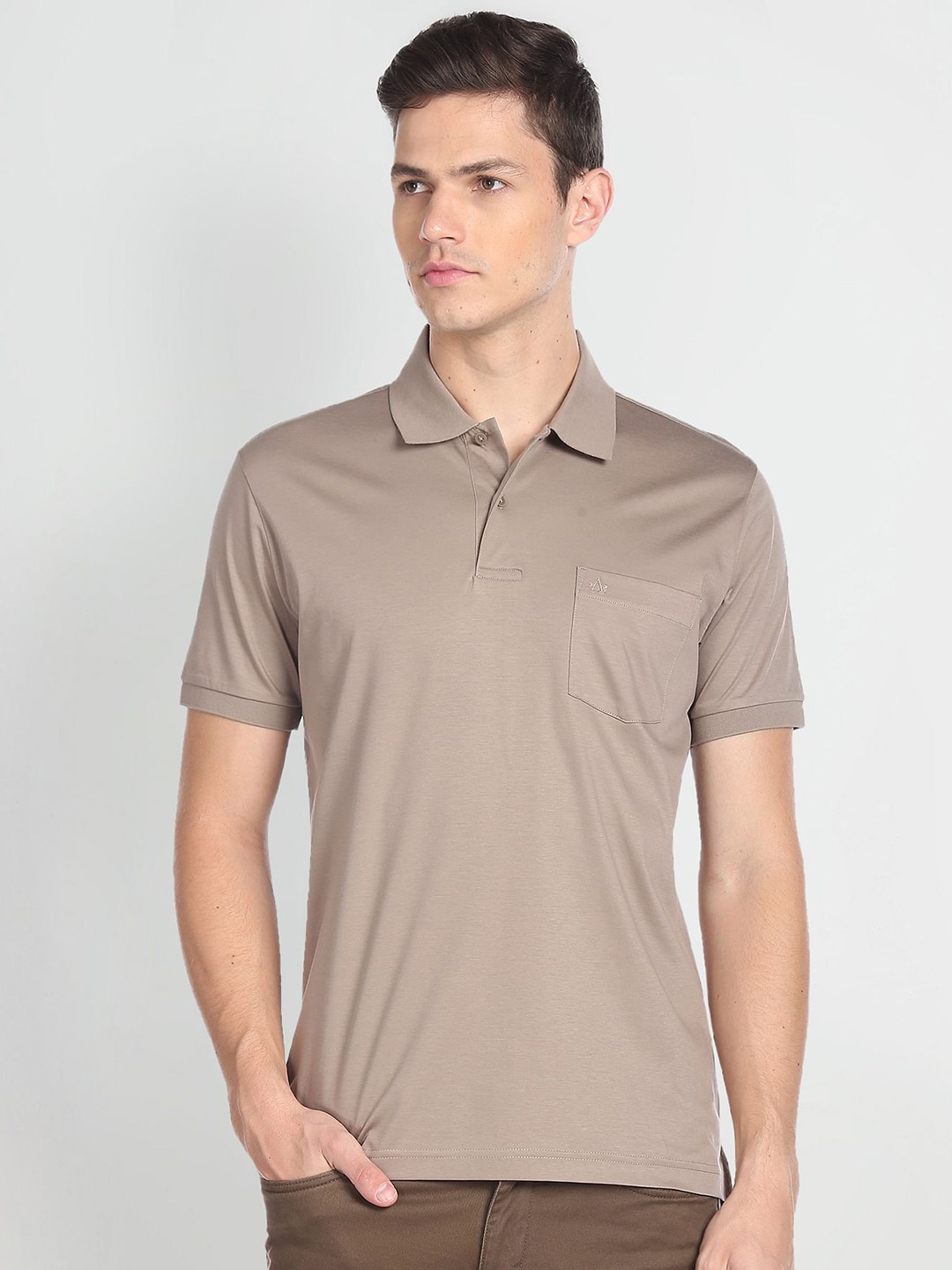 

Arrow Polo Collar Pure Cotton T-shirt, Taupe