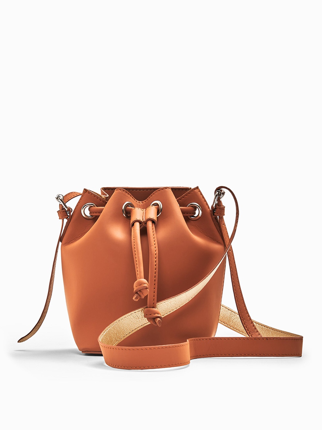 

The Label Life PU Bucket Sling Bag With Fringed, Tan