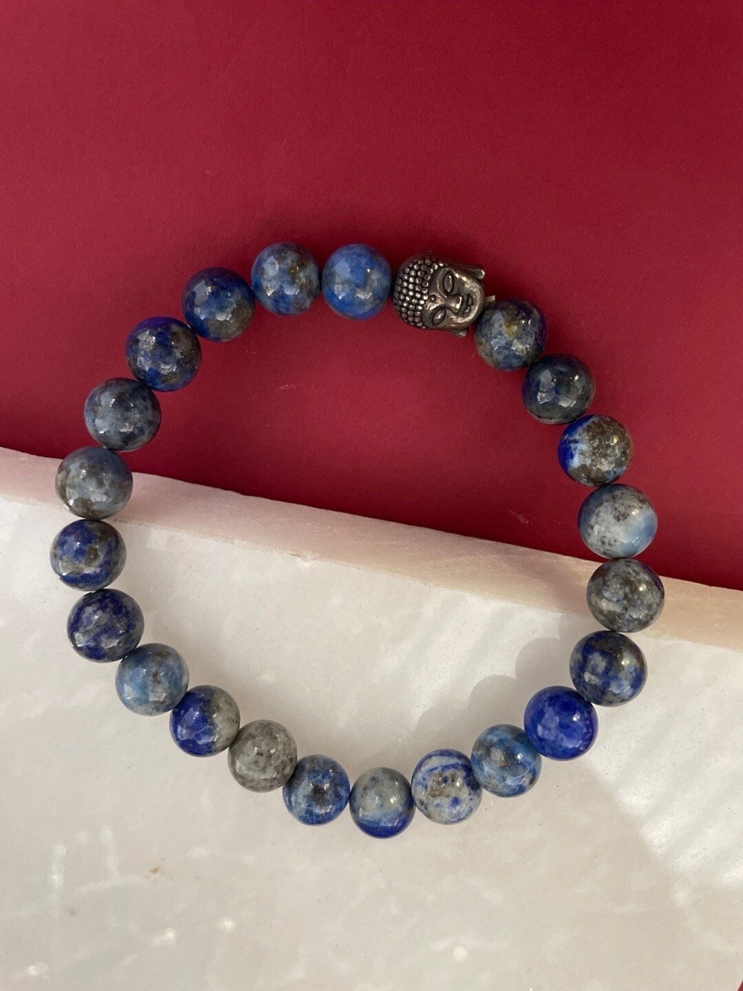 

Digital Dress Room Men Buddha Face Crystals Elasticated Bracelet, Blue