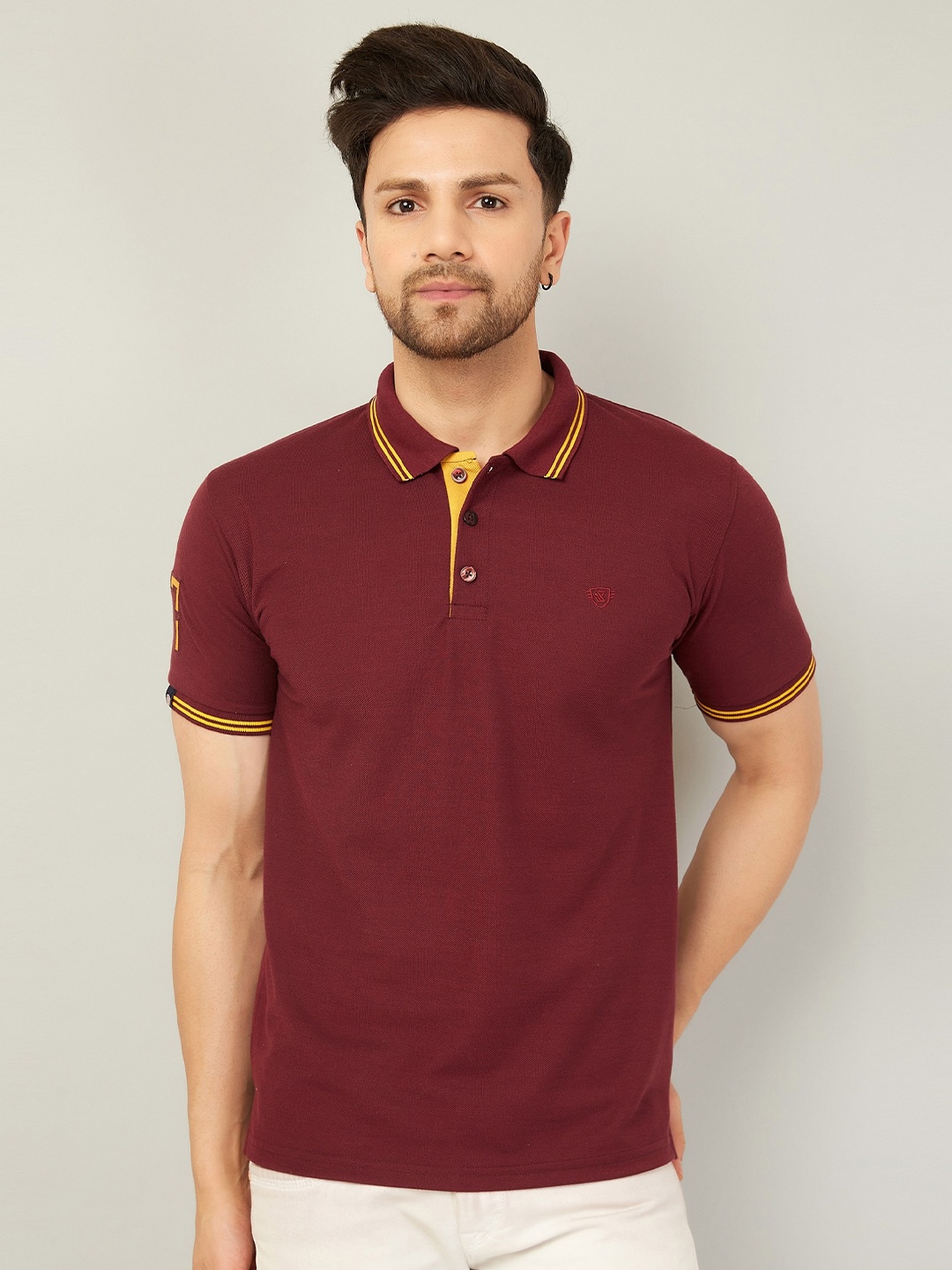 

WE PERFECT Polo Collar Short Sleeves Fusion Cotton T-Shirt, Maroon