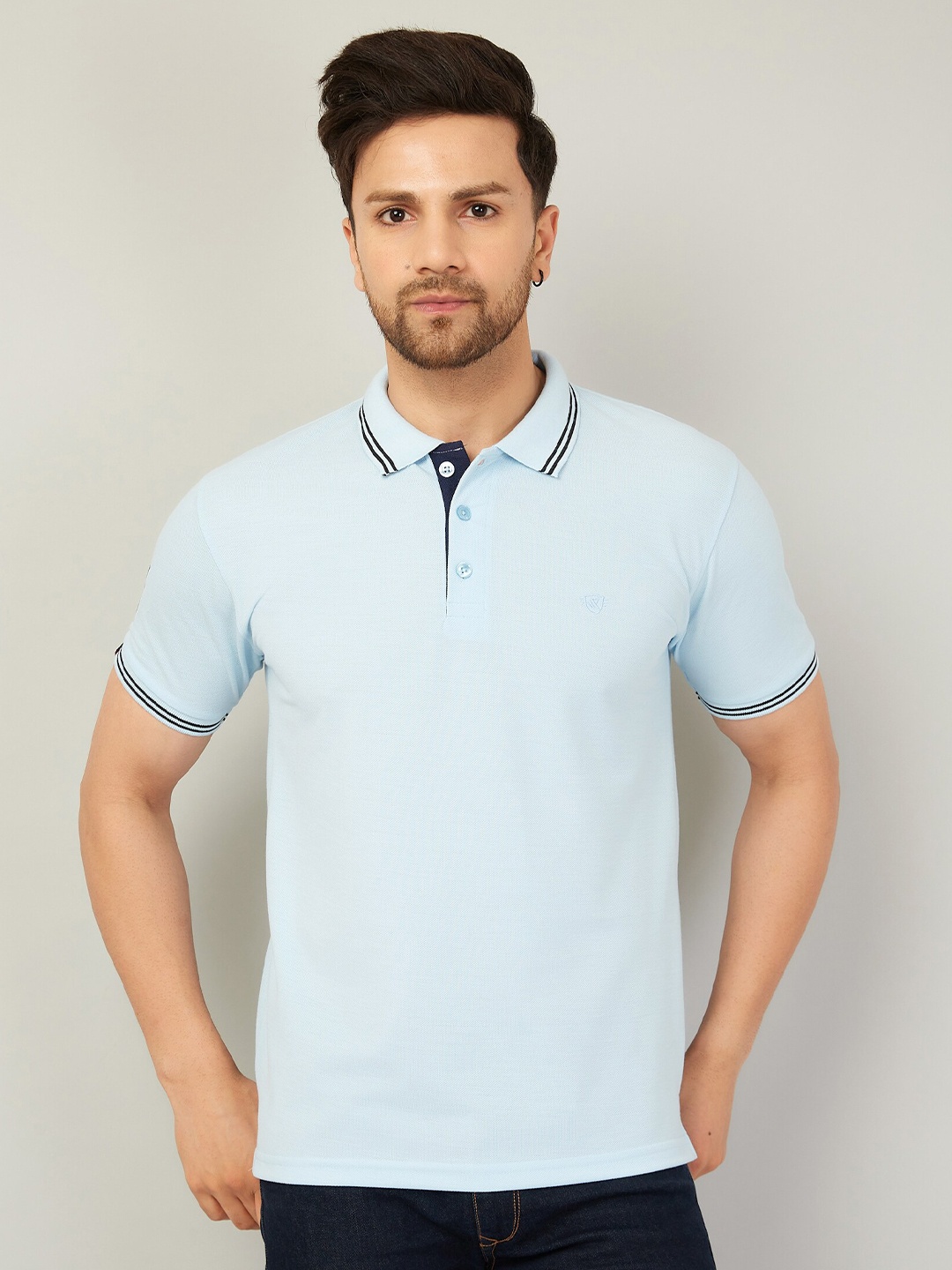 

WE PERFECT Polo Collar Cotton T-Shirt, Turquoise blue