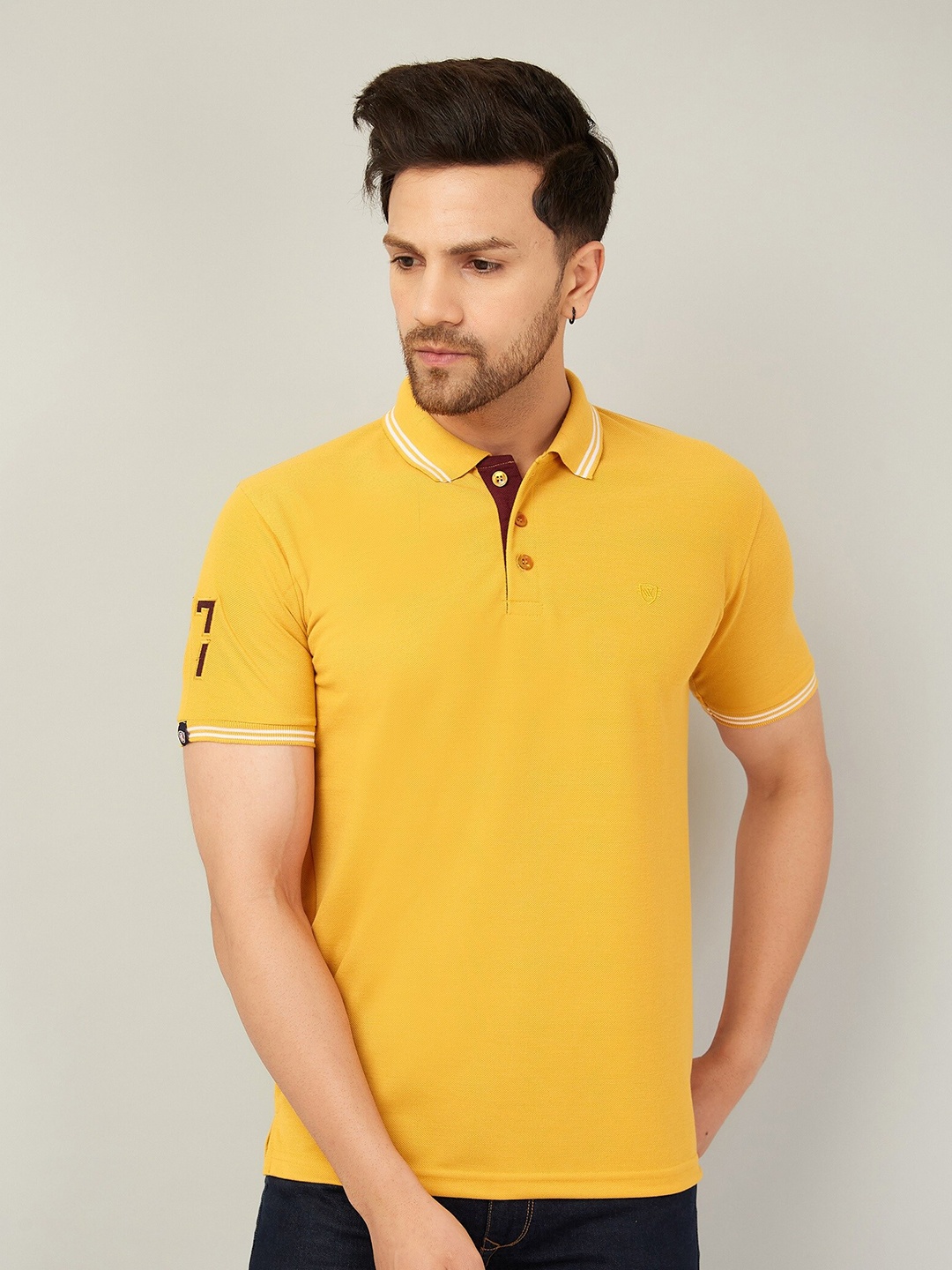 

WE PERFECT Polo Collar Fusion T-Shirt, Yellow