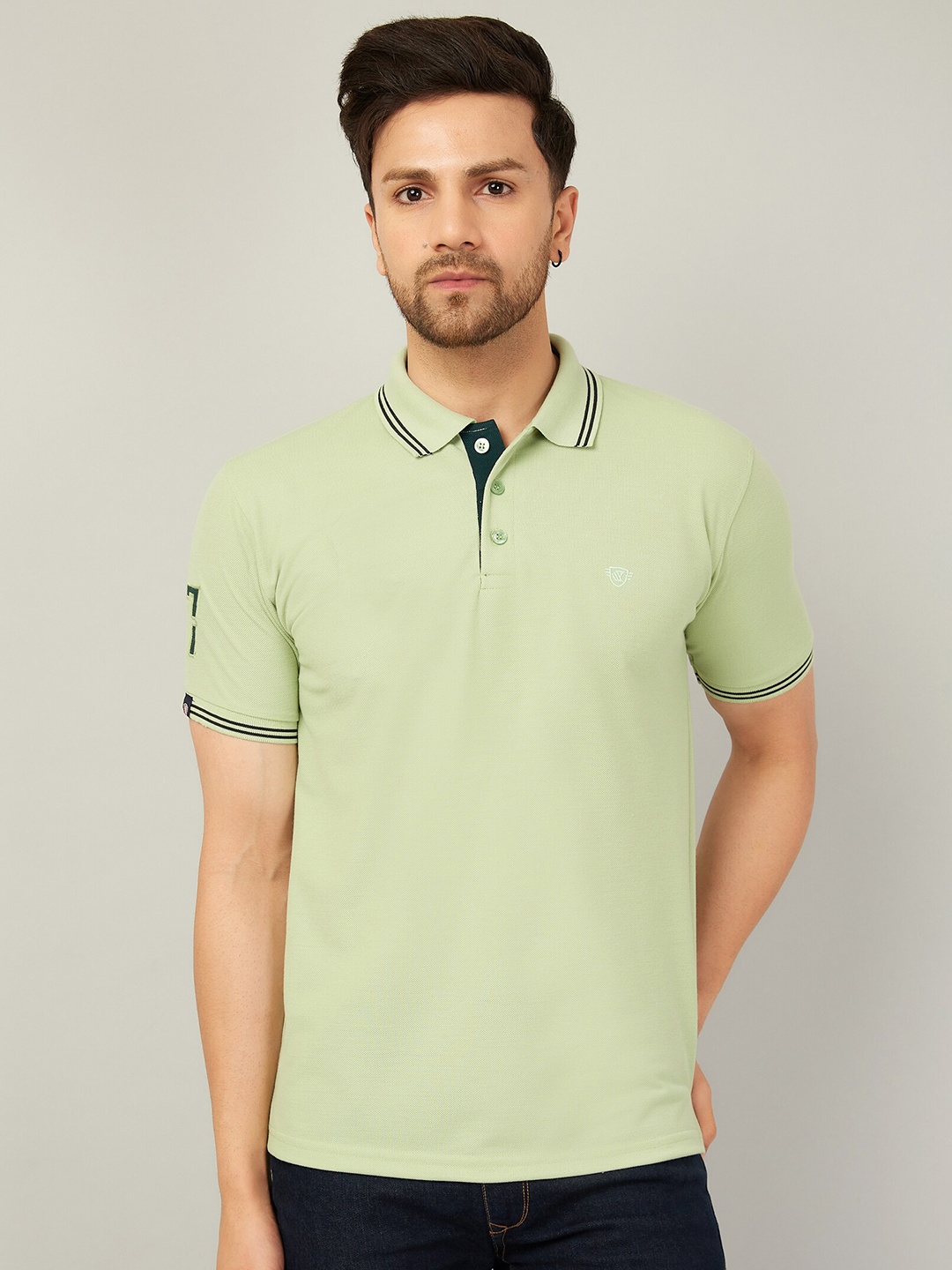

WE PERFECT Polo Collar Cotton T-Shirt, Green