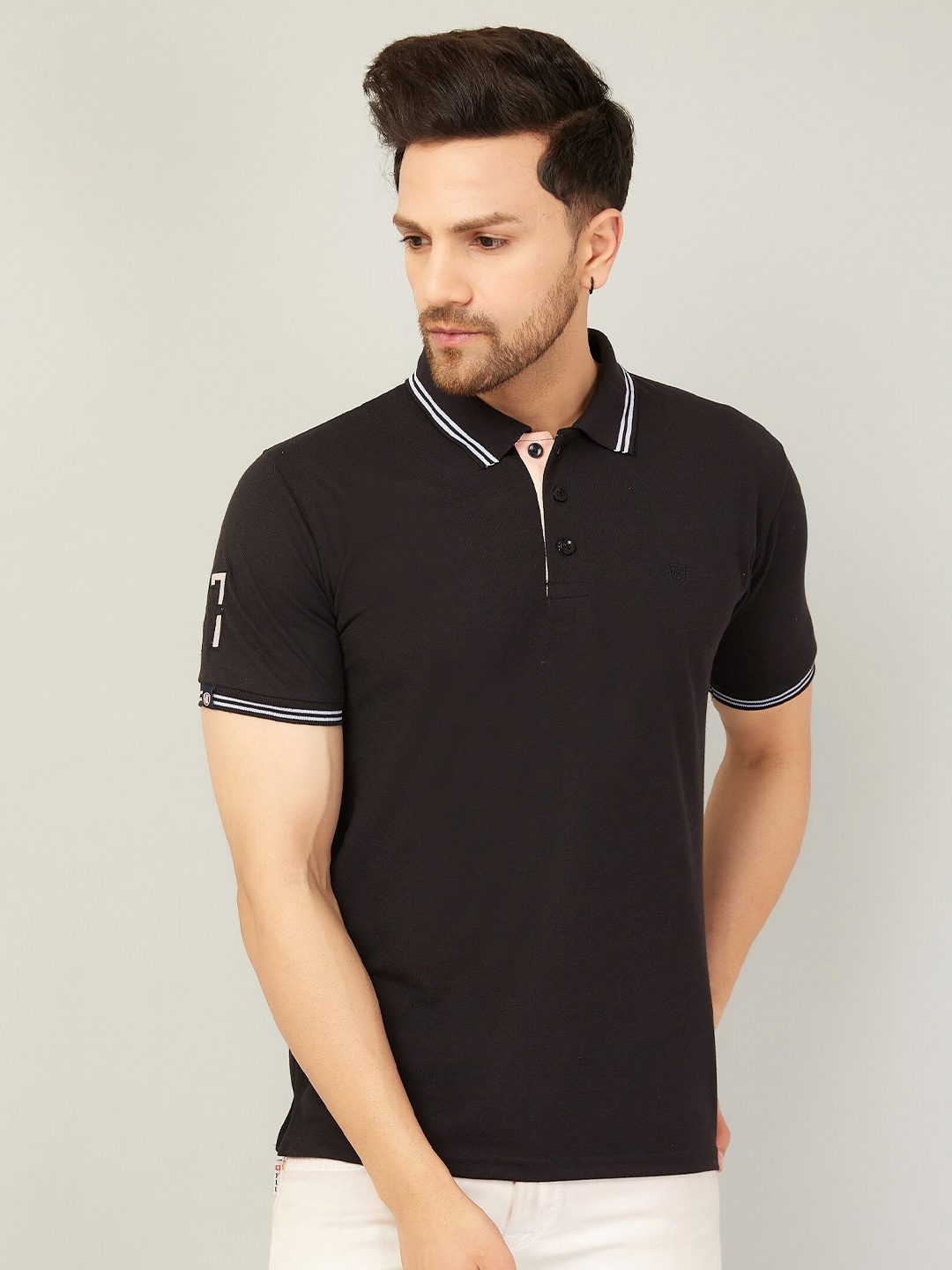 

WE PERFECT Polo Collar Cotton T-Shirt, Black