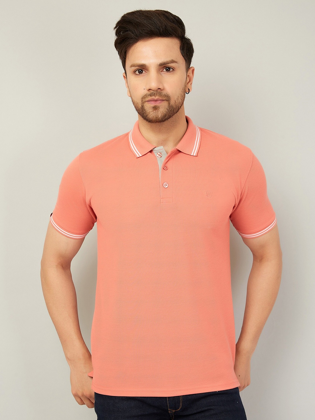 

WE PERFECT Polo Collar Cotton T-Shirt, Peach