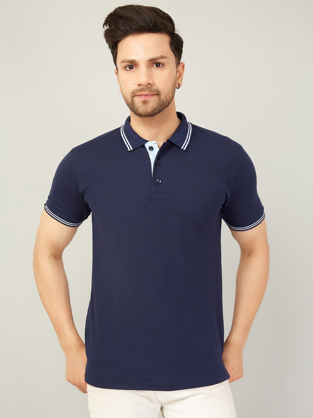 

WE PERFECT Polo Collar Short Sleeves Cotton T-Shirt, Navy blue