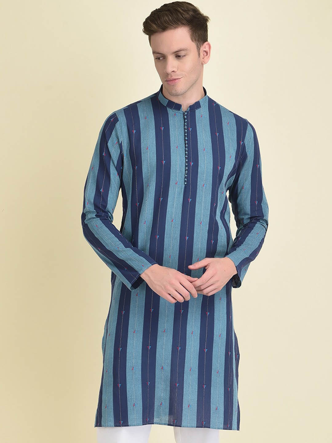 

DEYANN Striped Regular Kurta With Pyjamas, Navy blue