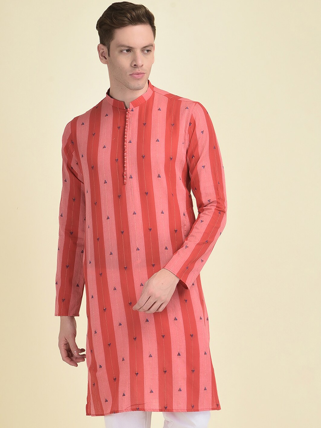 

DEYANN Striped Regular Kurta With Pyjamas, Red