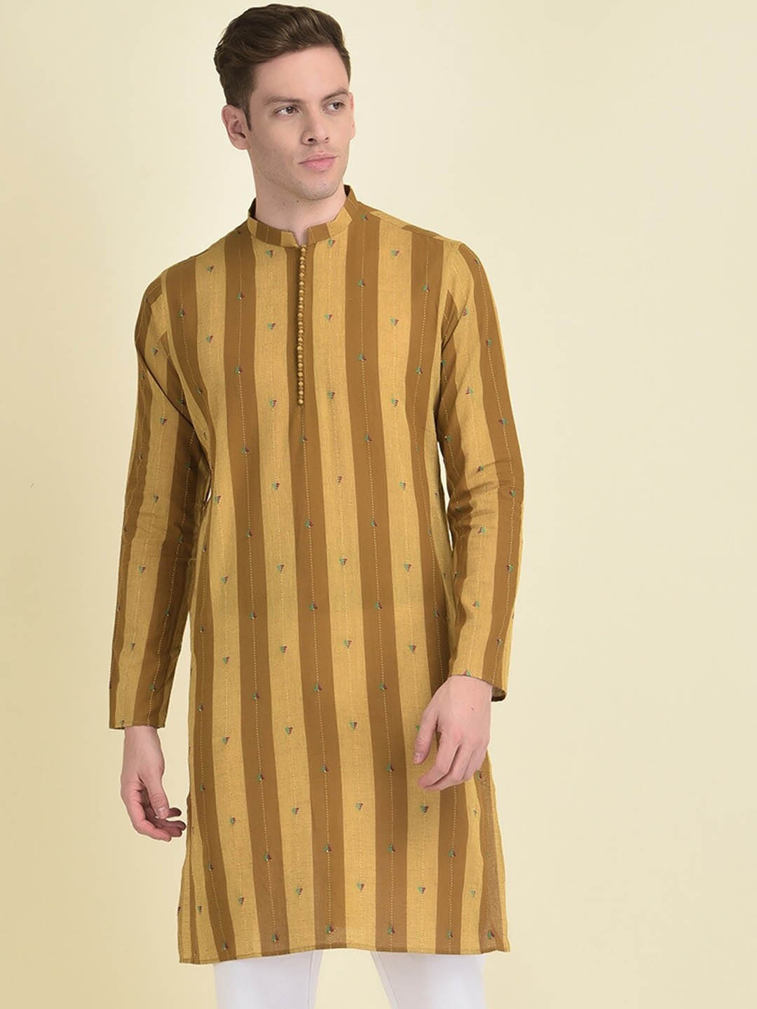 

DEYANN Striped Regular Kurta With Pyjamas, Brown