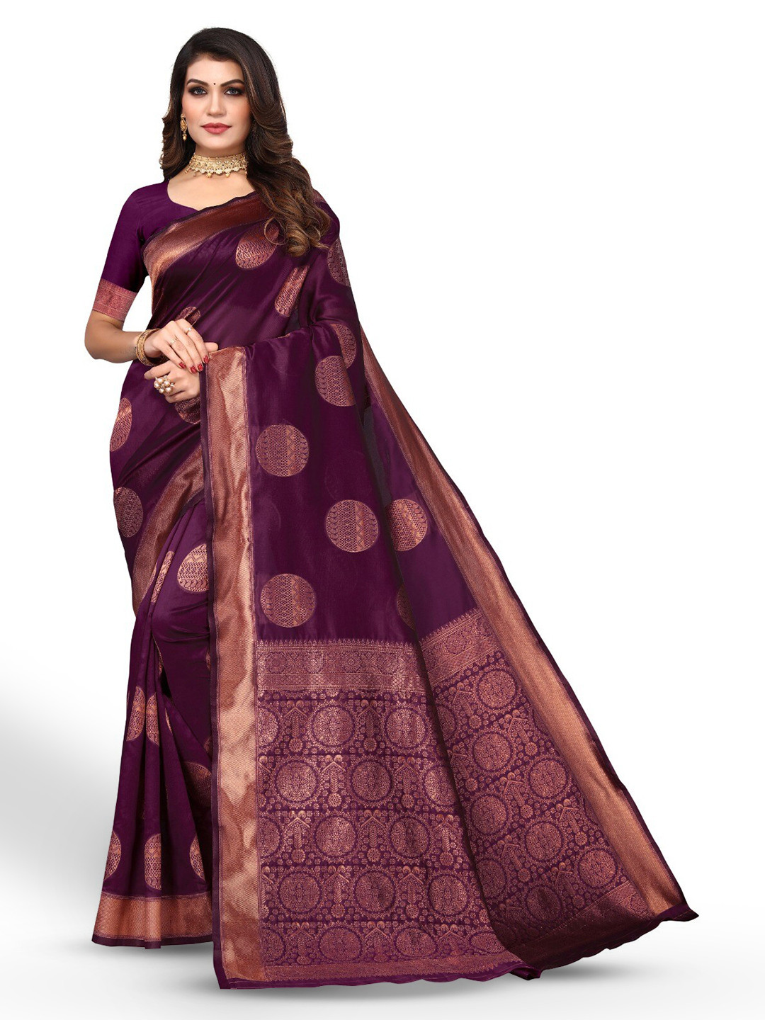

DIVASTRI Ethnic Motifs Woven Design Zari Silk Cotton Banarasi Saree, Magenta