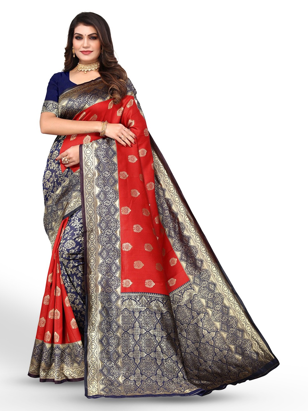 

DIVASTRI Ethnic Motifs Woven Design Zari Banarasi Saree, Red