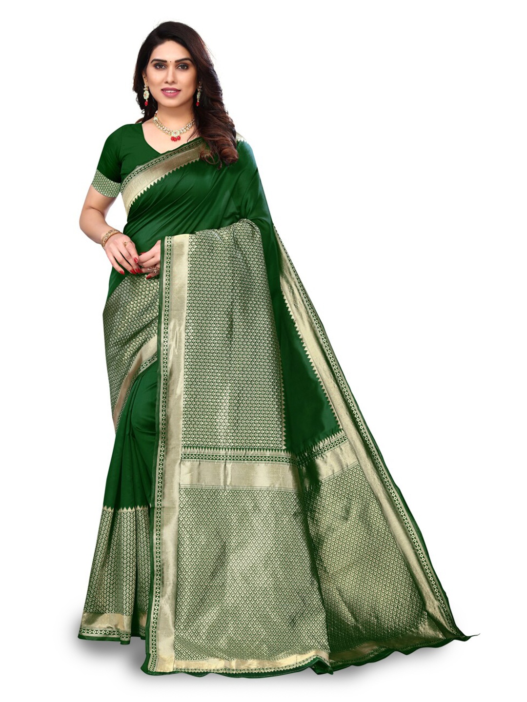 

DIVASTRI Ethnic Motifs Woven Design Zari Banarasi Saree, Green