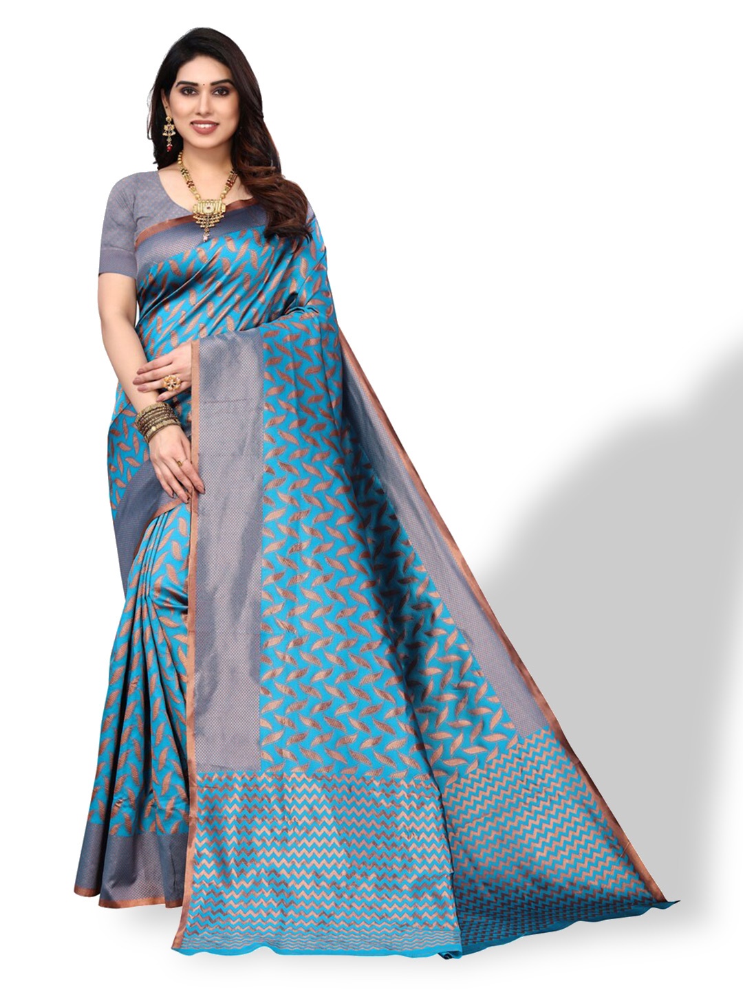 

DIVASTRI Woven Design Zari Silk Cotton Banarasi Saree, Blue