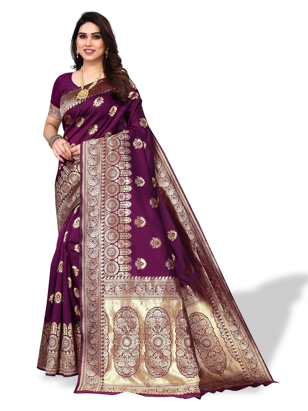 

DIVASTRI Woven Design Zari Silk Cotton Banarasi Saree, Purple