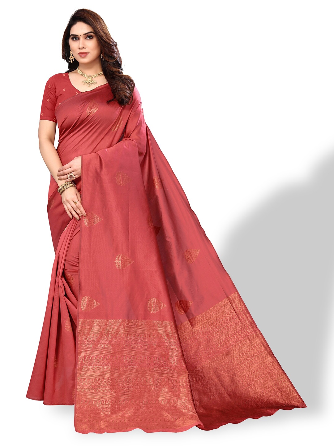 

DIVASTRI Ethnic Motifs Woven Design Zari Banarasi Saree, Pink