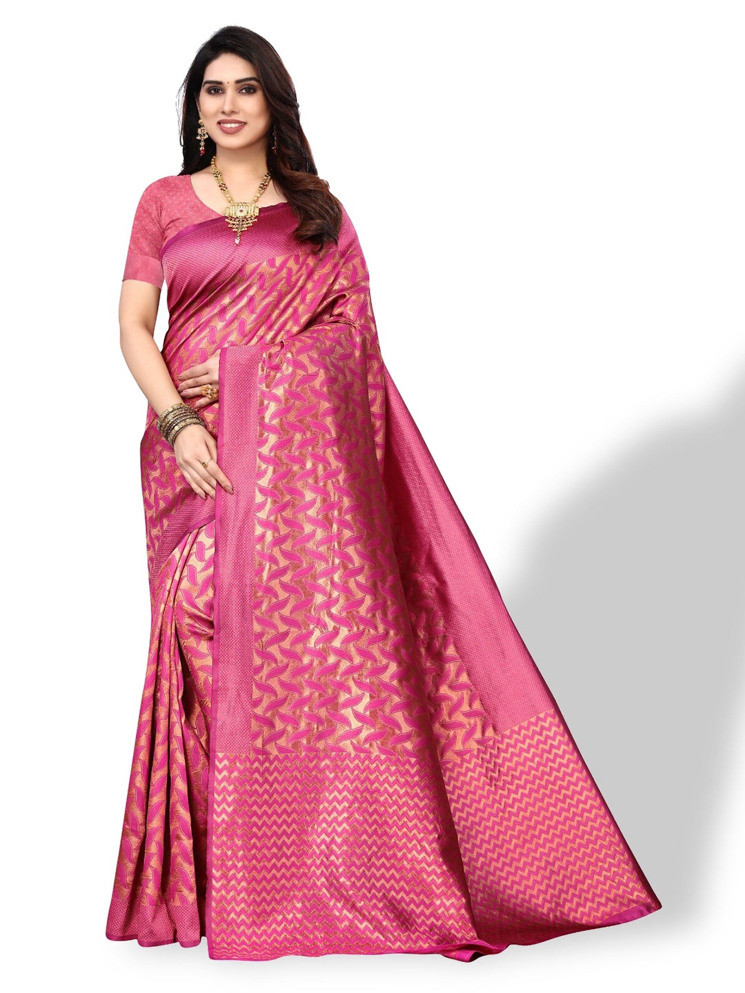 

DIVASTRI Woven Design Zari Silk Cotton Banarasi Saree, Pink