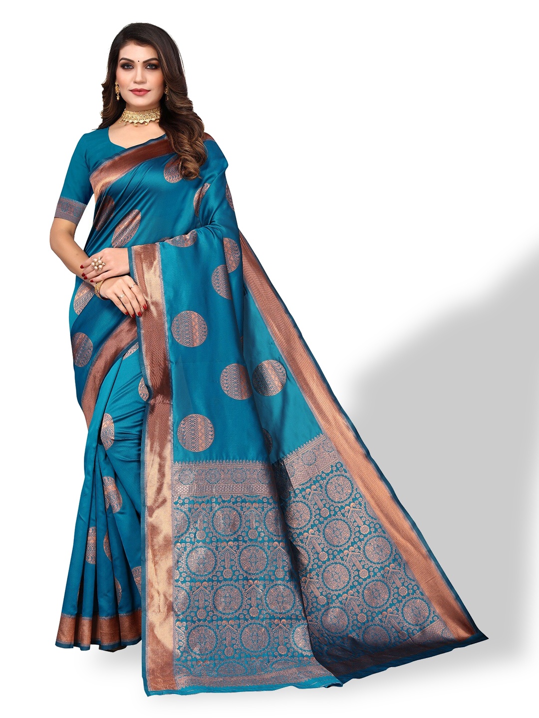 

DIVASTRI Ethnic Motifs Woven Design Zari Silk Cotton Banarasi Saree, Blue