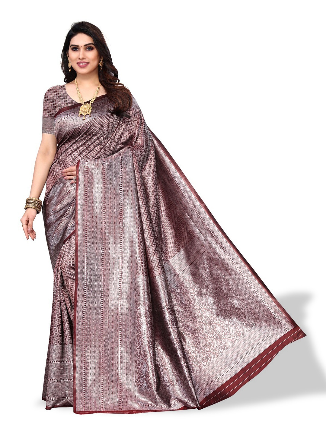 

DIVASTRI Ethnic Motif Woven Design Zari Silk Cotton Banarasi Saree, Burgundy