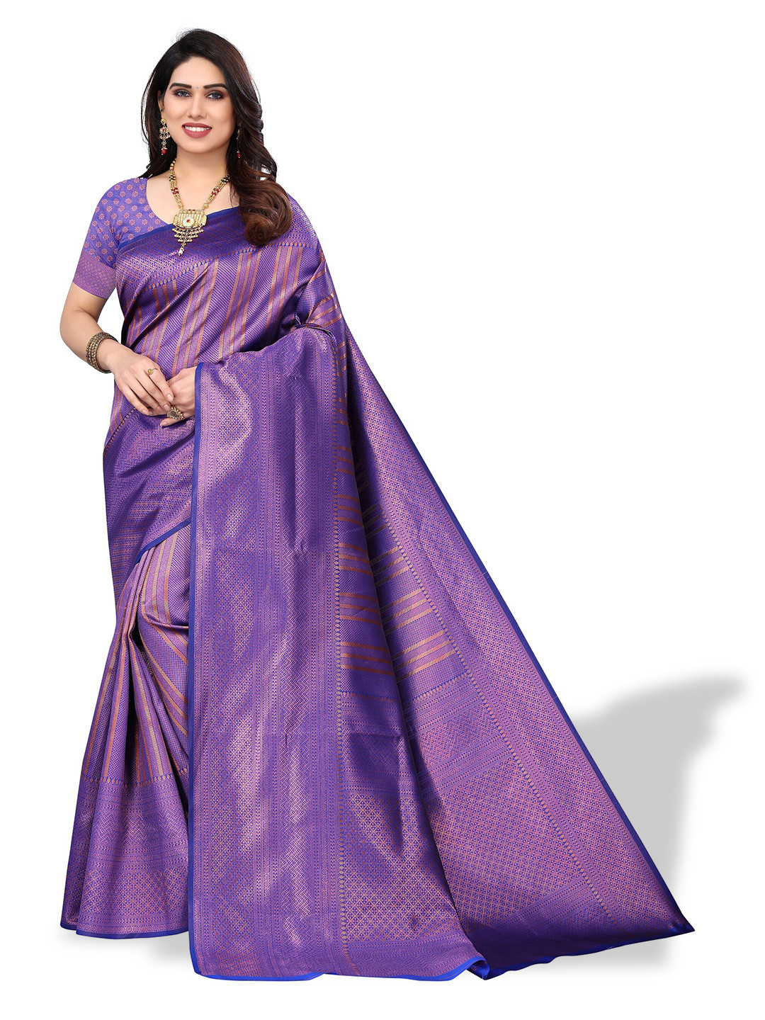 

DIVASTRI Woven Design Zari Silk Cotton Banarasi Saree, Purple