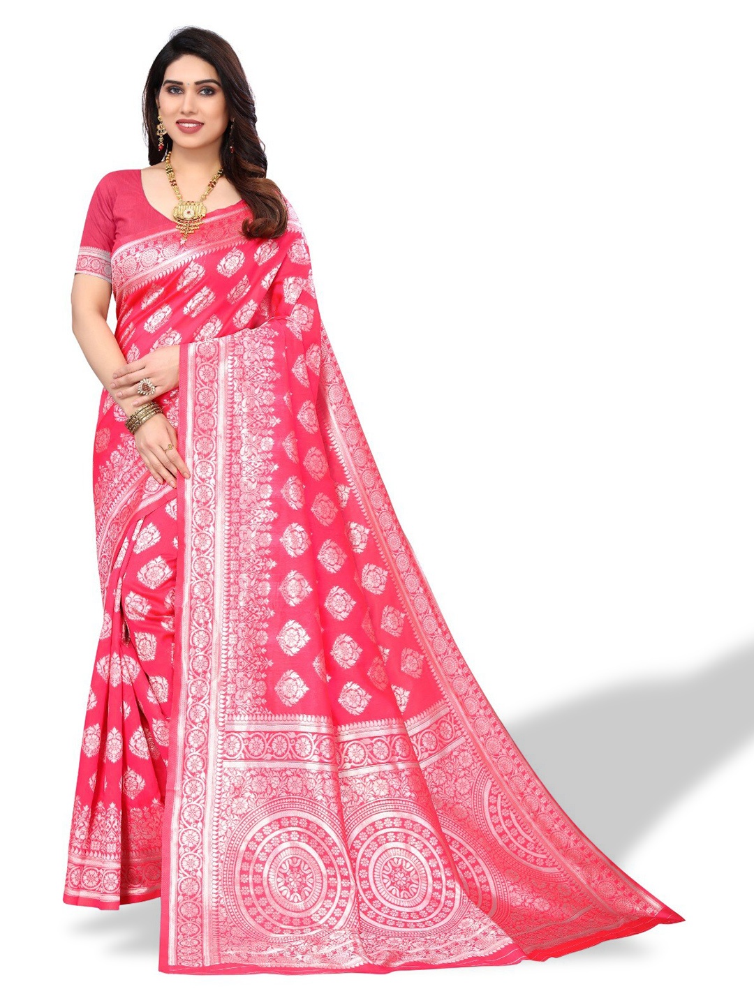 

DIVASTRI Ethnic Motifs Woven Design Zari Banarasi Saree, Pink