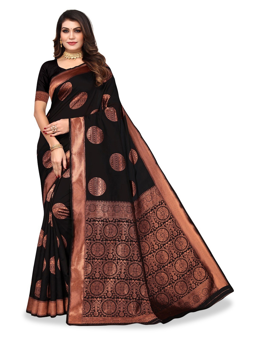 

DIVASTRI Woven Design Zari Silk Cotton Banarasi Saree, Black