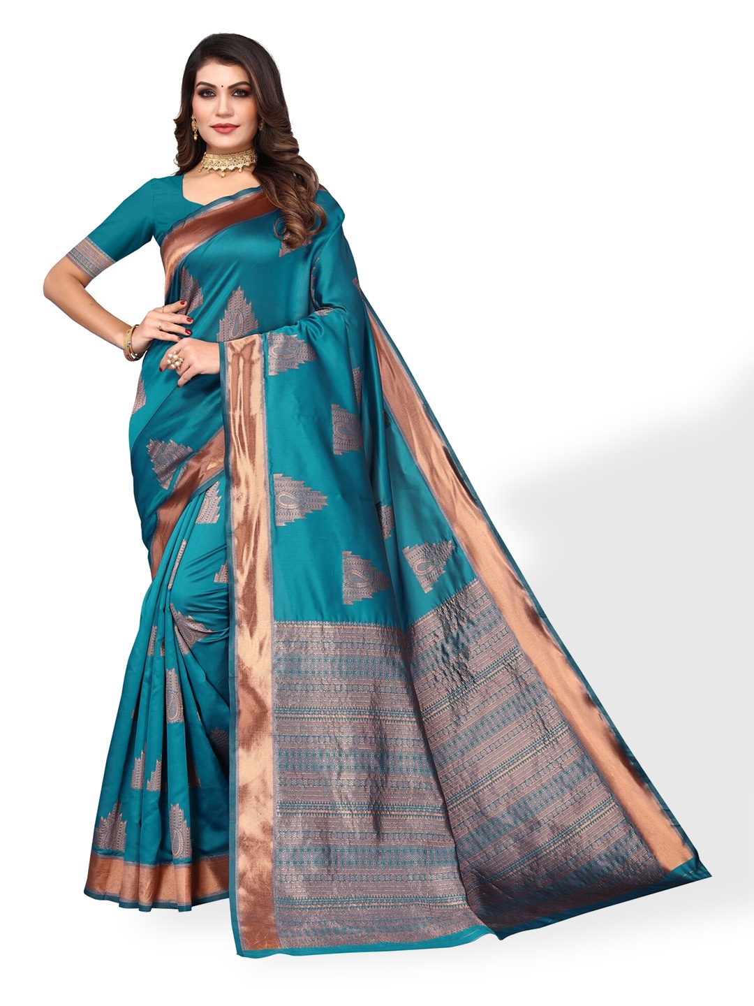 

DIVASTRI Woven Design Zari Silk Blend Banarasi Saree, Blue