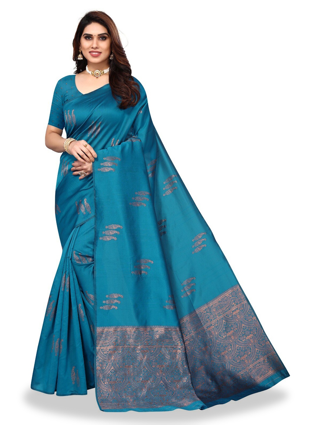 

DIVASTRI Woven Design Silk Cotton Banarasi Saree, Blue