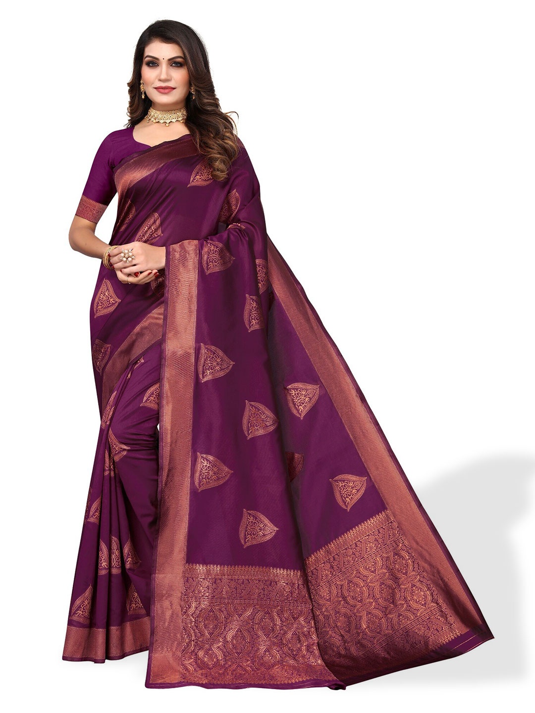 

DIVASTRI Ethnic Motifs Woven Design Zari Silk Cotton Banarasi Saree, Magenta